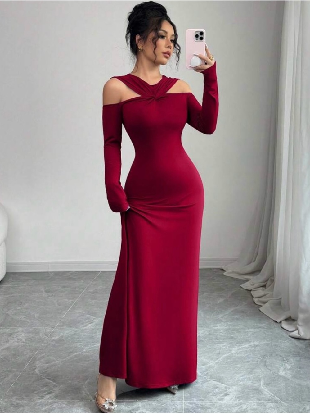 Red cold shoulder dress